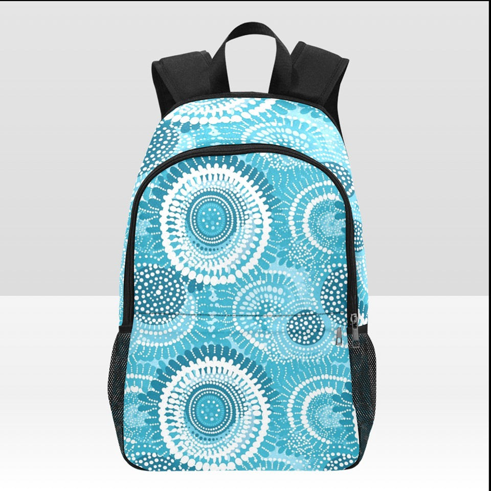 Indigenous circle blue design backback